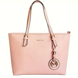 Micky Ken Pink Blush Tote Bag Gold Charm PU Leather Shoulder Bag NIP